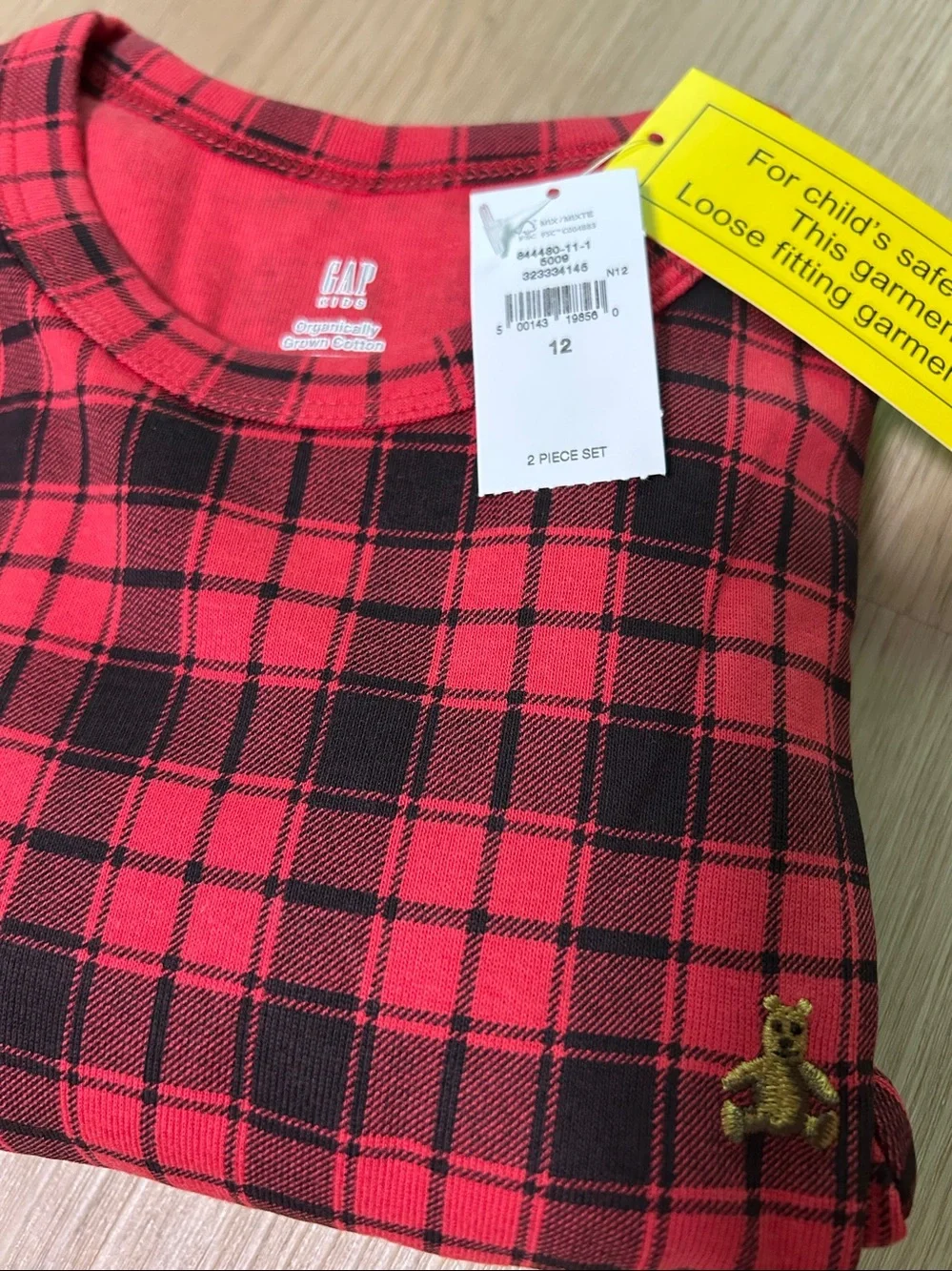 GAP Children Organic Kids Holiday Pajamas Set Cotton Size 12 Years Red-Black NEW